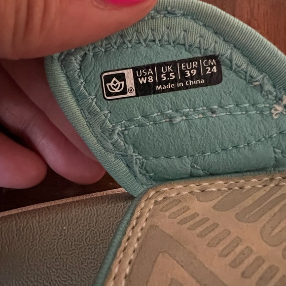 SPENCO Beige and Teal Adjustable Slide Sandals size 8 Tribal Slide Women's - Picture 9 of 9